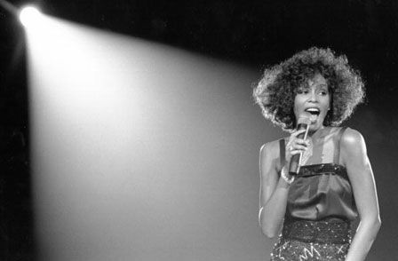 Slika lahko vsebuje Whitney Houston Lighting Hair Human and Person