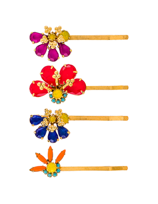 Set aus vier goldenen Haarnadeln mit Blumen