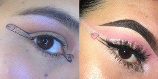 Den här bilden kan innehålla hudansikte mänsklig persontatuering och kontaktlins