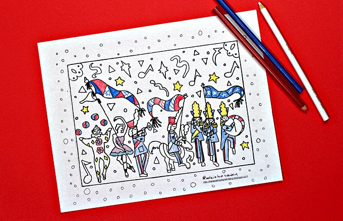   Página para colorear del desfile del Día de los Caídos para niños.