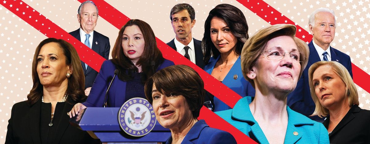 Nuotraukoje gali būti Joe Biden Kamala Harris Kirsten Gillibrand Elizabeth Warren Human Person ir Beto O
