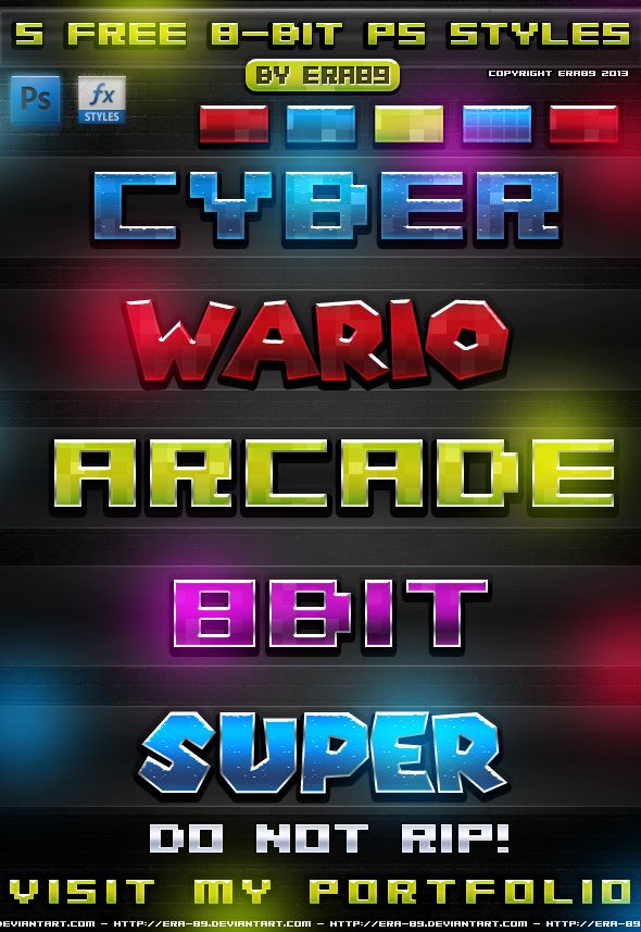 5 nemokami 8 bitų „Photoshop“ stiliai pagal „koolgfx“