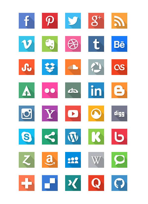 40 плоских иконок социальных сетей от GraphicBurger