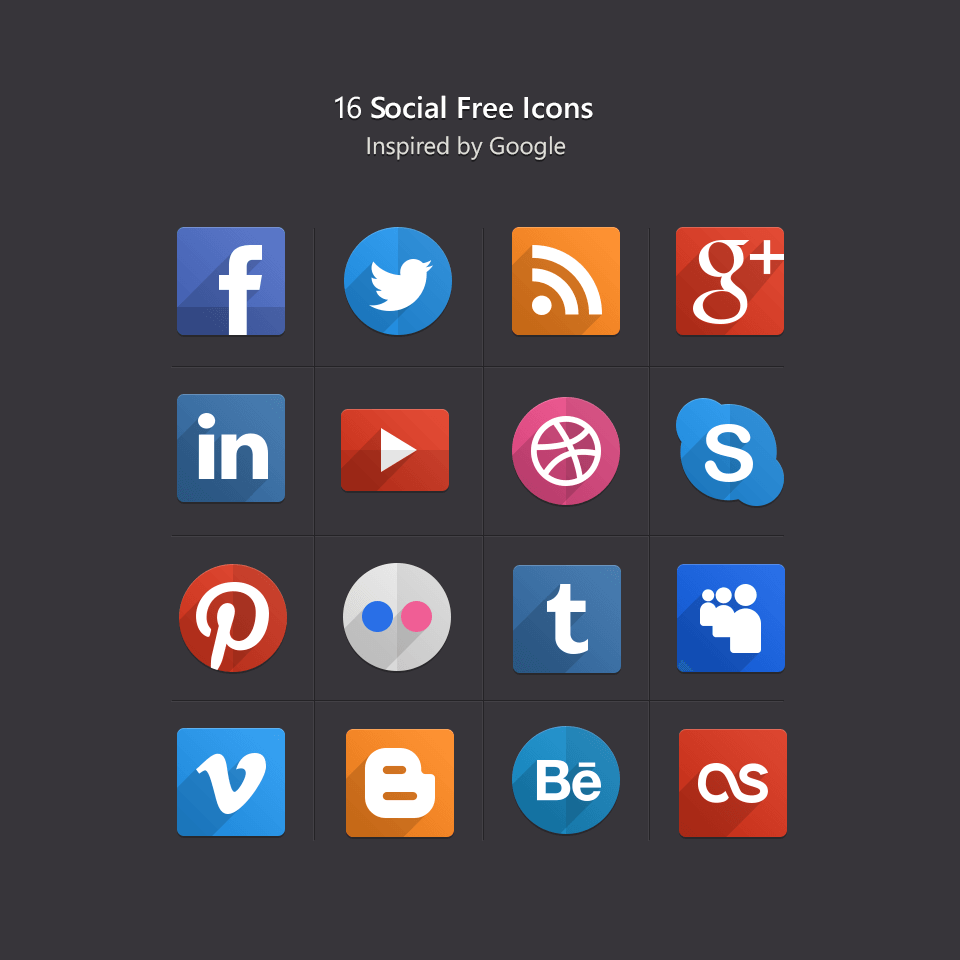 Плоские социальные иконки PSD от Pixeden.com