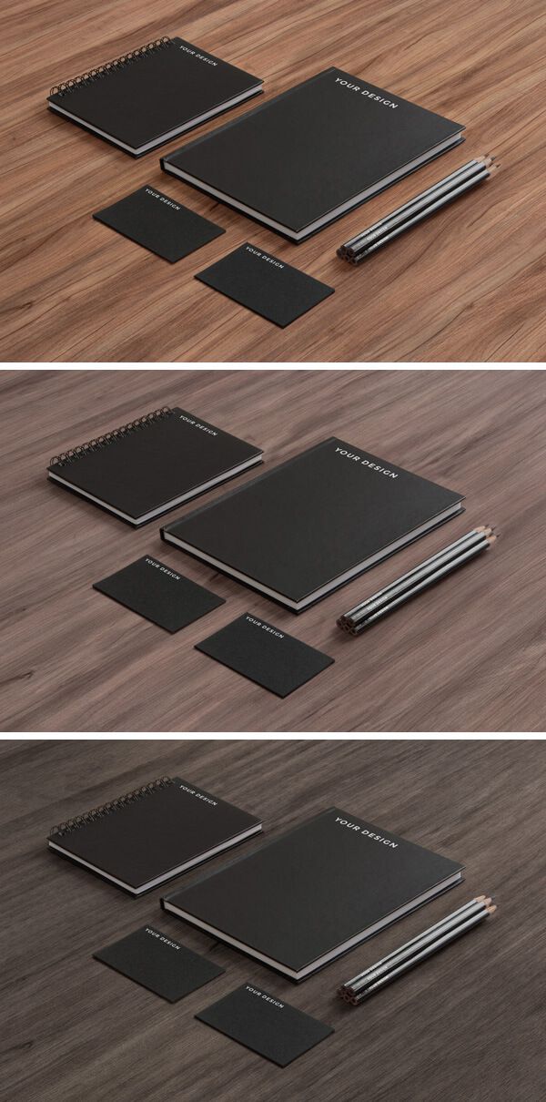 Канцелярские товары MockUp - Черная бумага на дереве