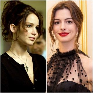 Imagen dividida de Jennifer Lawrence y Anne Hathaway.