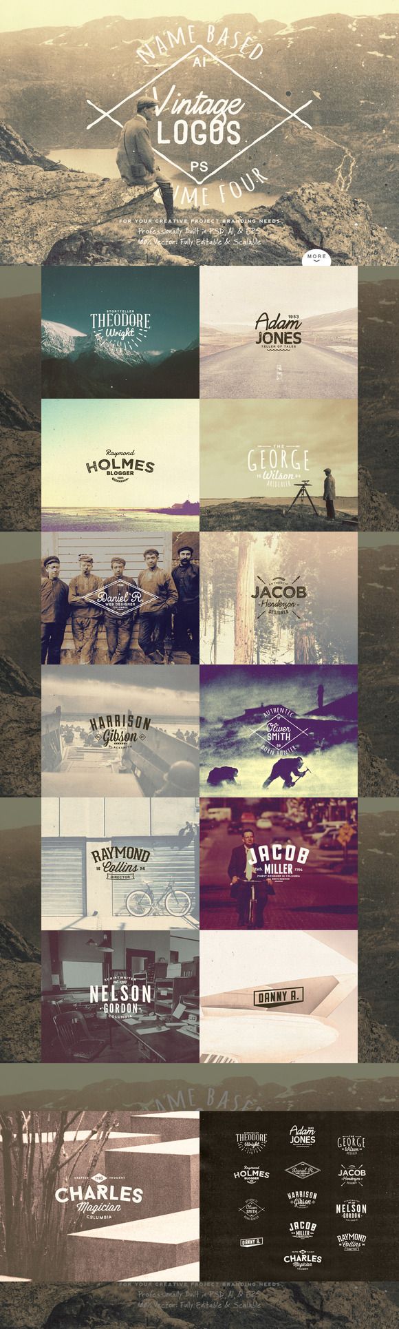 Paquete de logotipos vintage con nombre