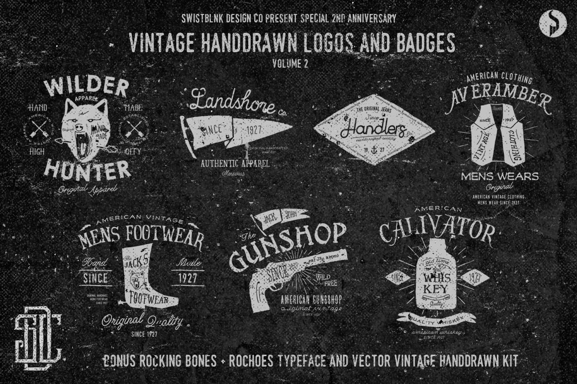 7 logotipos vintage dibujados a mano