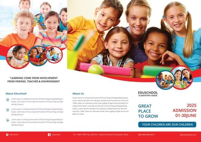 Plantilla de folleto tríptico de escuela primaria