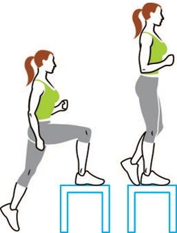 Trabaja las pantorrillas, las caderas, los muslos, los abdominales y la espalda. Párate frente a un banco o una silla con los pies separados a la altura de las caderas. Paso pie derecho ...
