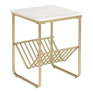 Waylon Accent Table aus weißem Marmor und goldenem Metall von World Market mit Gestell