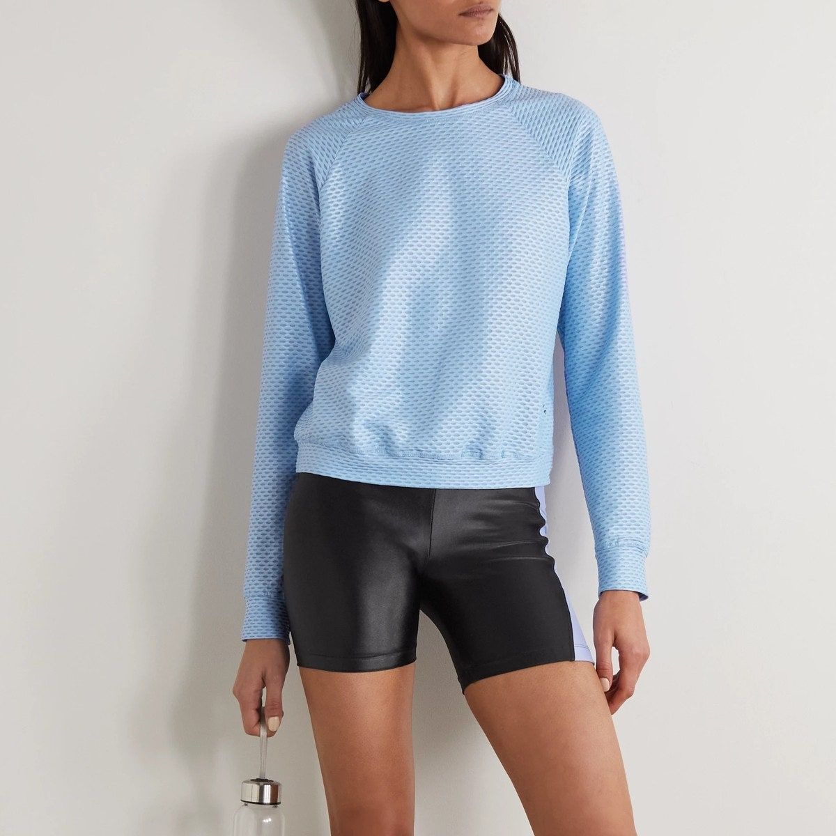 Koral Sofia Shiny Netz Mesh-trimmad belagd Stretch-Jersey Topp