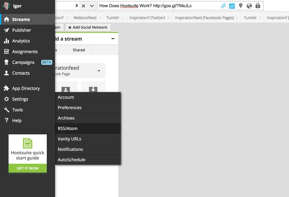 Fuente RSS de Hootsuite