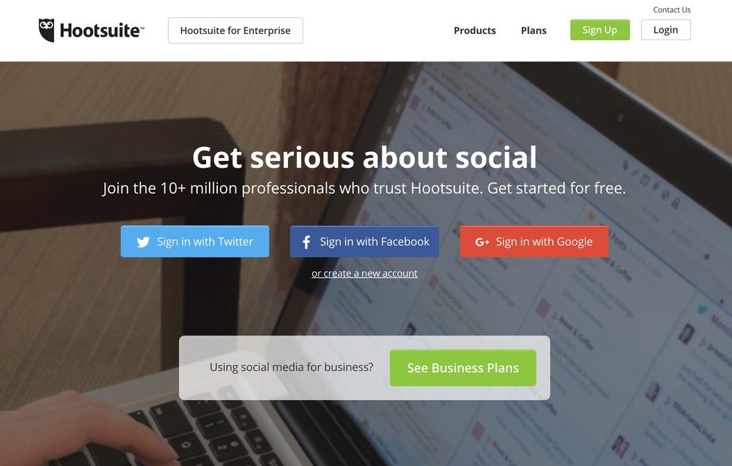 Captura de pantalla del sitio web de Hootsuite
