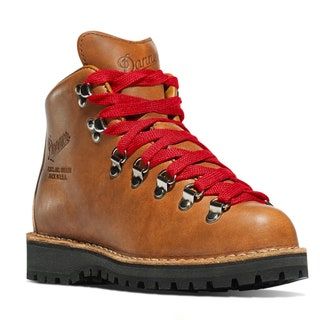 brauner Leder-Wanderstiefel mit roten Schnürsenkeln