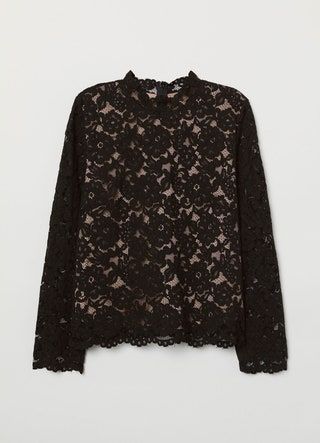 Top de encaje HM con cuello alto y refuerzo en crema