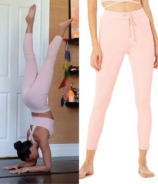 Naya Rappaport macht einen Schulterstand mit Alo Yoga