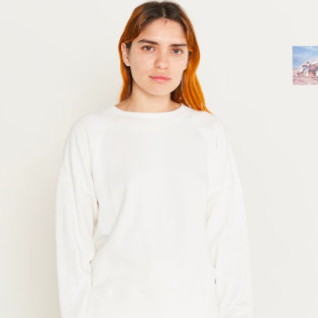 modelo vistiendo sudadera blanca