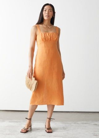 Other Stories Strappy Yellow Linen Midi Dress
