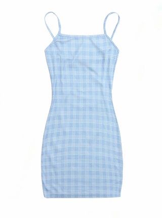 blaues kariertes Minikleid