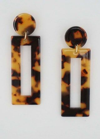 Pendientes llamativos de acrílico con forma de tortuga rectangular y poste circular