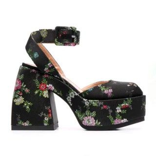 debel črni cvetlični sandal