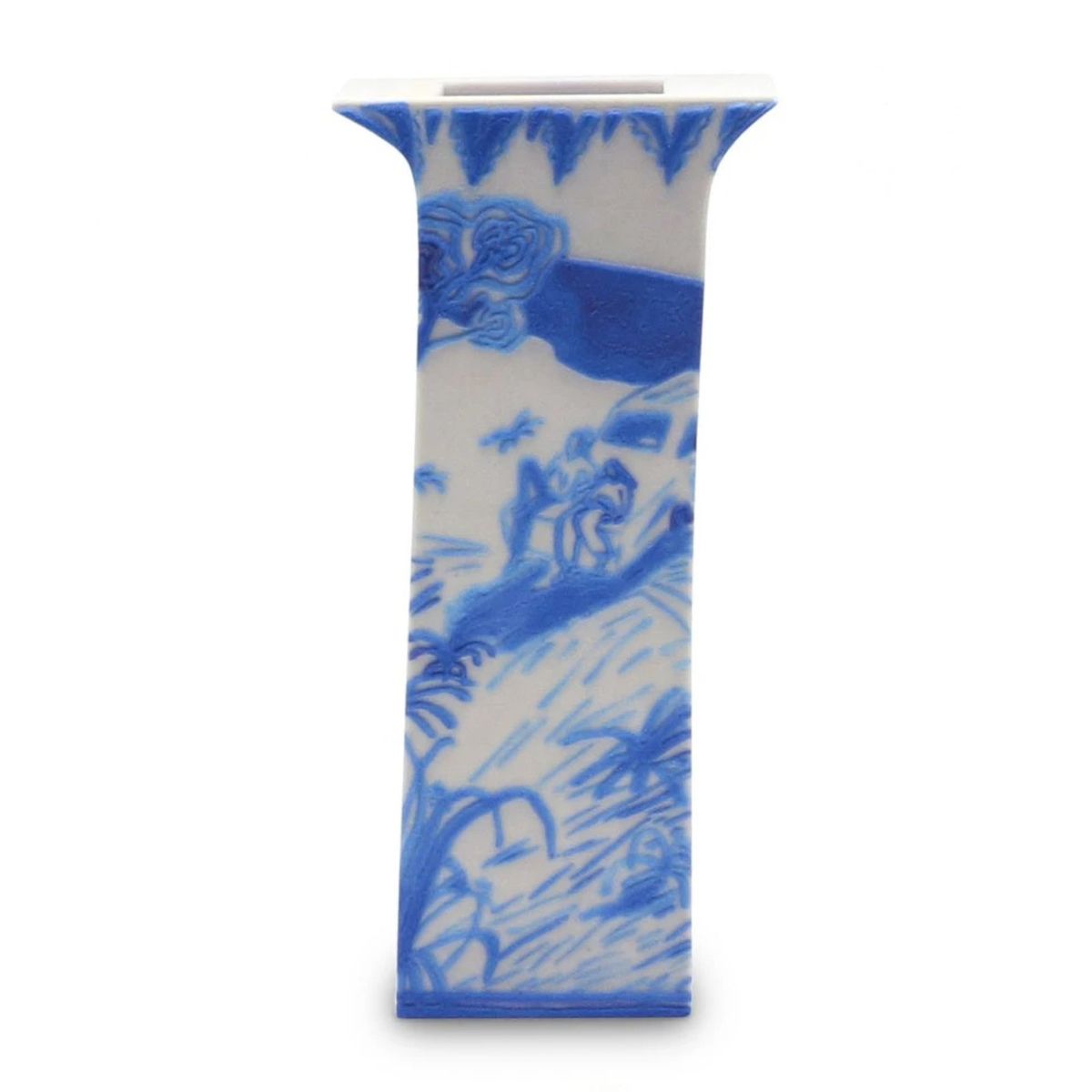 florero azul y blanco