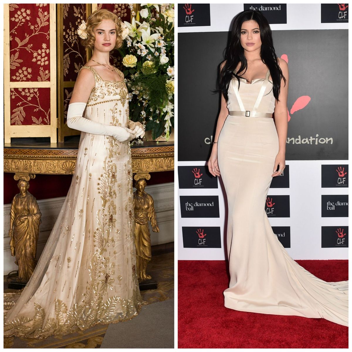 La imagen puede contener Kylie Jenner Lily James Ropa Vestimenta Persona humana Moda Boda Vestido de novia Vestido y bata