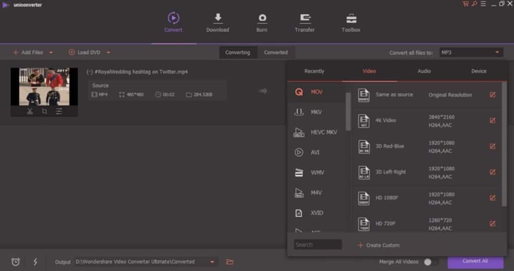 Elija un formato de salida para su MP4