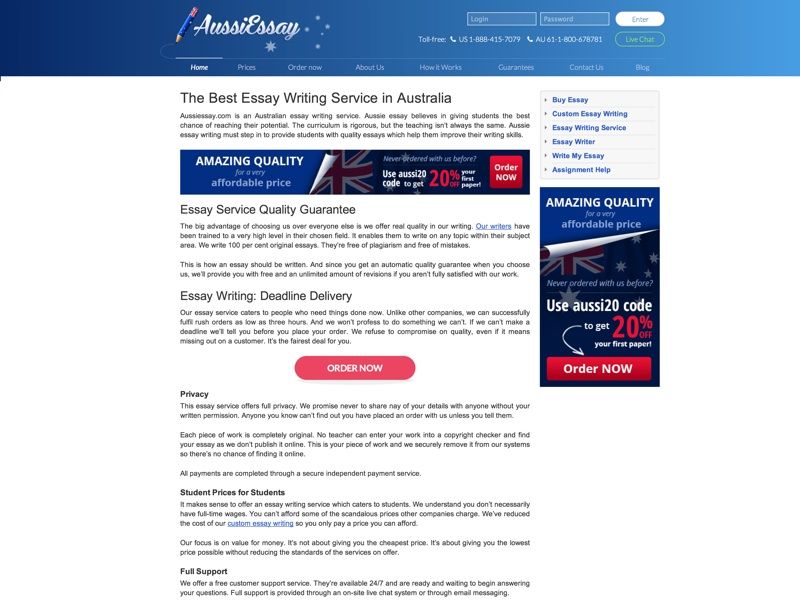 Aussiessay.com ofrece el mejor servicio de redacción de ensayos a los precios más bajos. Obtenga ayuda de redacción académica con nuestros servicios de redacción de ensayos australianos hoy.